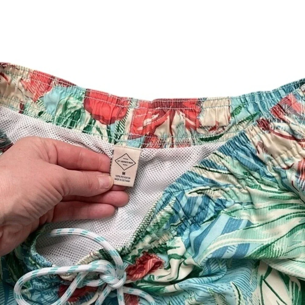 St. John's‎ Bay Men's Hawaiian Blue/green Floral Swim Trunk/Board Shorts Size M